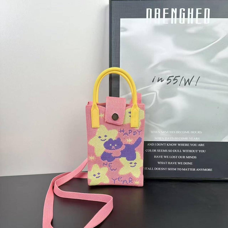 Advanced Sense Ins Mobile Phone Bag New Cartoon Knitted Bag Dopamine Niche All-Match Crossbody Shoulder Bag Handbag - Image 1