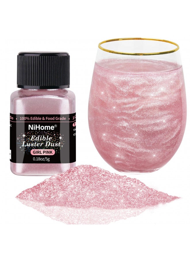 NiHome Edible Food-Grade Glimmer Powder Glitter Luster Dust Metallic Food Decorating Sprinkle Glimmery Dust for Drink Wine Beverage Cake Candy Dessert Bakery Restaurant Vegan (0.18oz/5g, Girl Pink) - Image 1