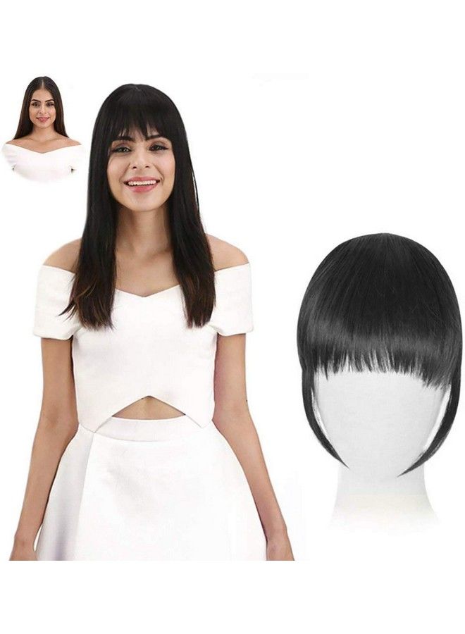 Paradise Synthetic Front Hair Extensions With Clips Hair Bang Fringe For Women And Girls With Center Cut Black With Golden Highlights  - Image 5