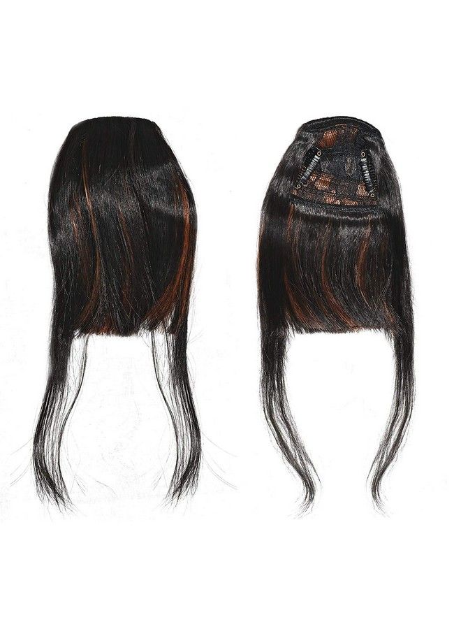 Paradise Synthetic Front Hair Extensions With Clips Hair Bang Fringe For Women And Girls With Center Cut Black With Golden Highlights  - Image 2