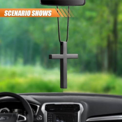 KITUREK Cross Hanging Ornaments for Rear View Mirror - Metal Car Charm, Auto Ornament, Cross Pendant Decoration for Truck, Home Decor (Black) - Image 4