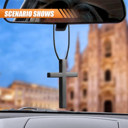 KITUREK Cross Hanging Ornaments for Rear View Mirror - Metal Car Charm, Auto Ornament, Cross Pendant Decoration for Truck, Home Decor (Black) - Image 3