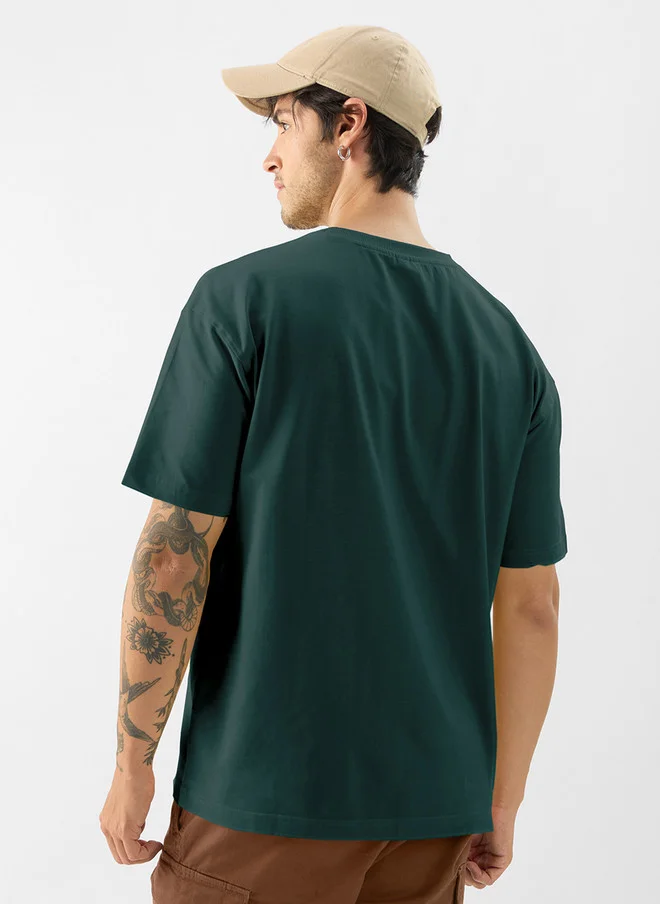 The Souled Store  The Souled Store Men Green Solid Cotton Oversized Fit T-Shirt  | Best Price UAE