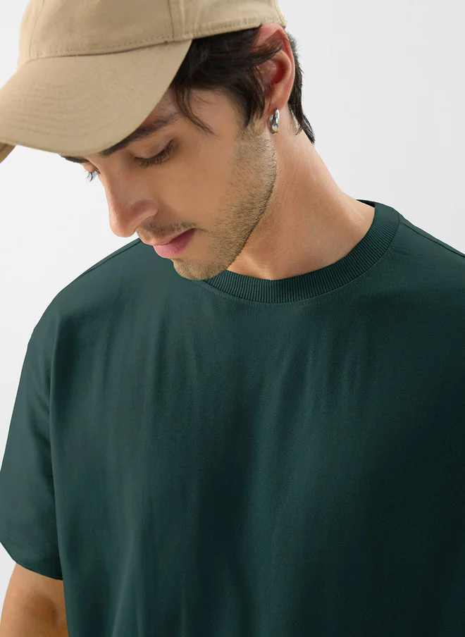 ذا سوليد ستور The Souled Store Men Green Solid Cotton Oversized Fit T-Shirt