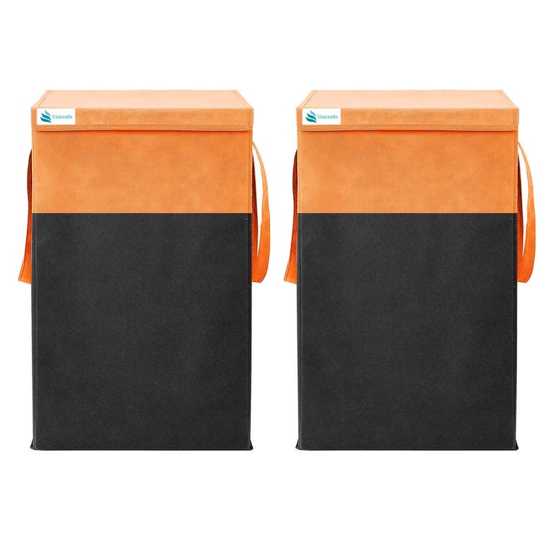 Unicrafts Laundry Bag for Clothes 68 L Laundry Basket With Lid Durable and Collapsible Laundry storage Bag with Side Handles Foldable Laundry Bin for Dirty Clothes Pack of 2 Pc OrangeBlack - Image 1