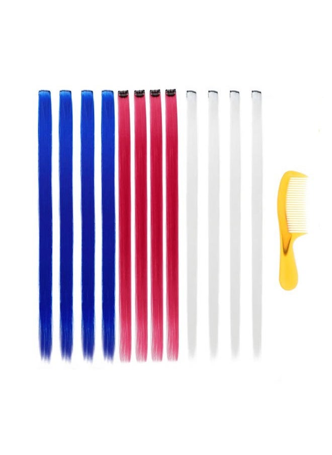 SF FINE 22 Inch Colored Hair Extensions 12 Packs Multi-colors Party Highlights Clip in for Women and Kids Colorful Straight Long Hair Extensions Rainbow Hair Extension (White+red+blue)  - Image 2