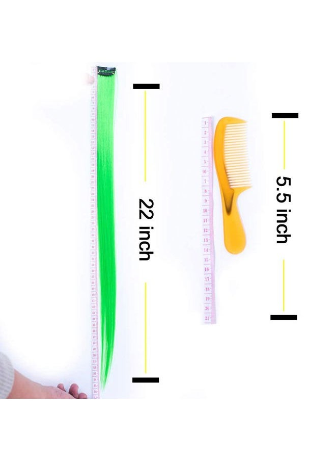 SF FINE 22 Inch Colored Hair Extensions 12 Packs Multi-colors Party Highlights Clip in for Women and Kids Colorful Straight Long Hair Extensions Rainbow Hair Extension (White+red+blue)  - Image 4