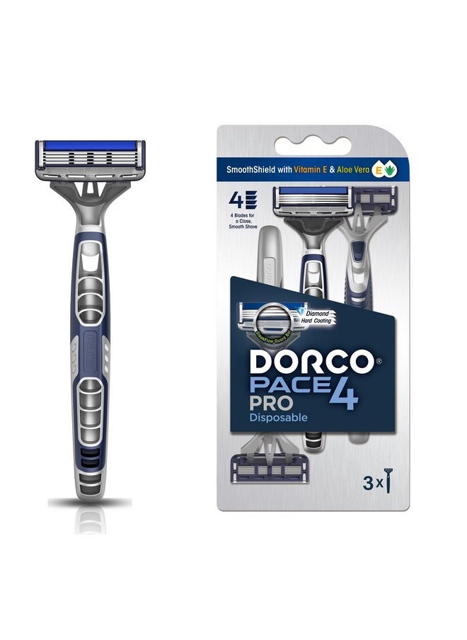 Pace Pro 4 Disposable Razors, 3 Pack - Long Lasting 4 Blade Technology With A Precision Trimmer, Safety Guard Bar, Pivoting Head And Non-Slip Rubber Handle (3 Razors) - pzsku/Z35B7127CCD2643566E93Z/45/_/1730894739/b4a2e9cf-d510-494e-8afb-34013d71374c