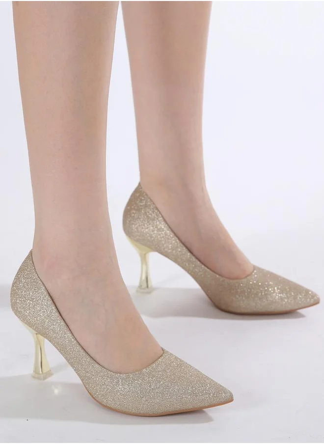 سنيك ايه بيك Glittered Pointed Toe Stiletto Heels Pumps by Styli