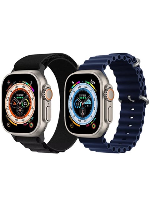 Trail Loop strap Black/Gray Silicone Ocean Band Strap Pearl White Set of 2 for Apple Watch Ultra 8 49mm