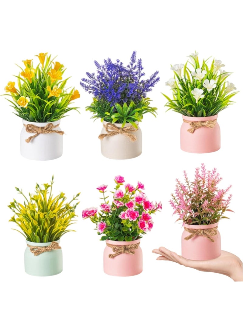 Arabest 6Pcs Artificial Potted Flowers, Mini Flower Pots, Faux Plants Indoor, Spring Decor for Bathroom, Kitchen, Shelf, Office - Image 5
