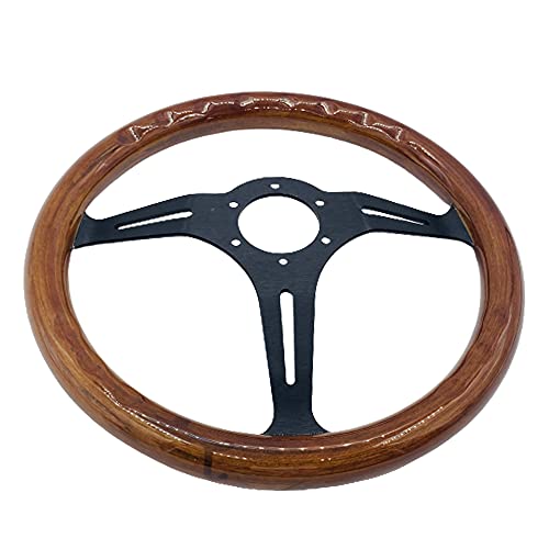 YEHICY 15" Classic Wood Grain Steering Wheel Black Spokes 380mm Grant Nostalgia Style Racing Mahogany Wood Steering Wheel with Horn Button - Image 3