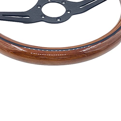 YEHICY 15" Classic Wood Grain Steering Wheel Black Spokes 380mm Grant Nostalgia Style Racing Mahogany Wood Steering Wheel with Horn Button - Image 5