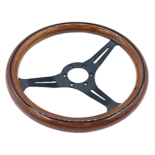 YEHICY 15" Classic Wood Grain Steering Wheel Black Spokes 380mm Grant Nostalgia Style Racing Mahogany Wood Steering Wheel with Horn Button - Image 2