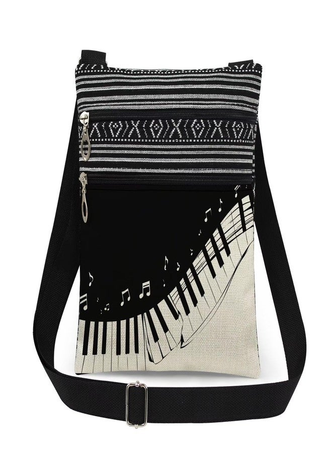 XiaoGalaee Piano Keys Adjustable Shoulder Strap Crossbody Bag Black and White Keys Print with Floating Music Notes Messenger Bag Music Gift for Adults Birthday or Christmas Present​​ - Image 1