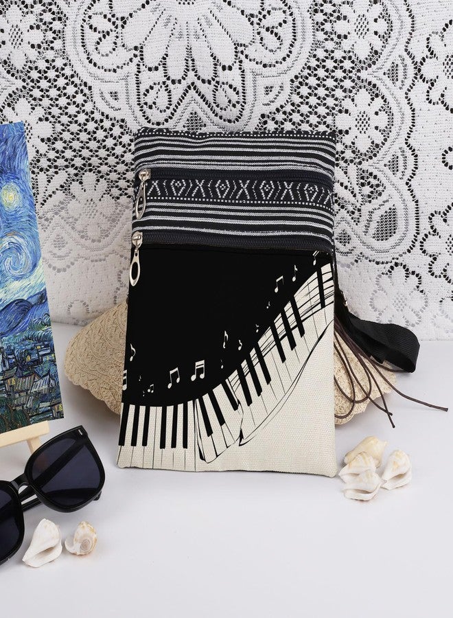 XiaoGalaee Piano Keys Adjustable Shoulder Strap Crossbody Bag Black and White Keys Print with Floating Music Notes Messenger Bag Music Gift for Adults Birthday or Christmas Present​​ - Image 3