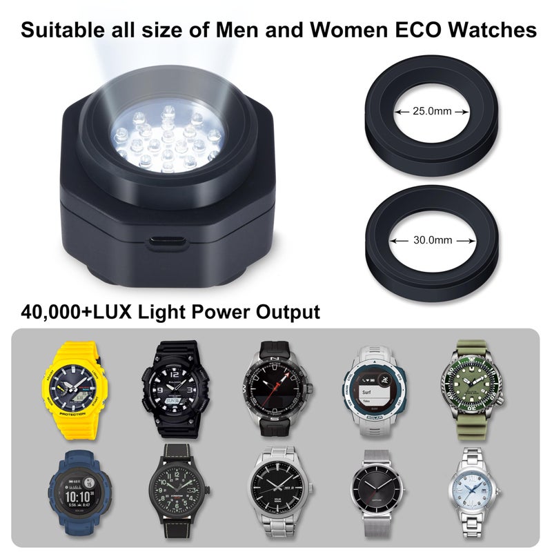CoolFire (The Original) - USB-C UV Free Solar Watch Fast Charger for All Eco Solar Watches. Safe 24/7 Charging (No 8H Timer Needed). Reloj Hombre Portable Charger. BK - Image 4