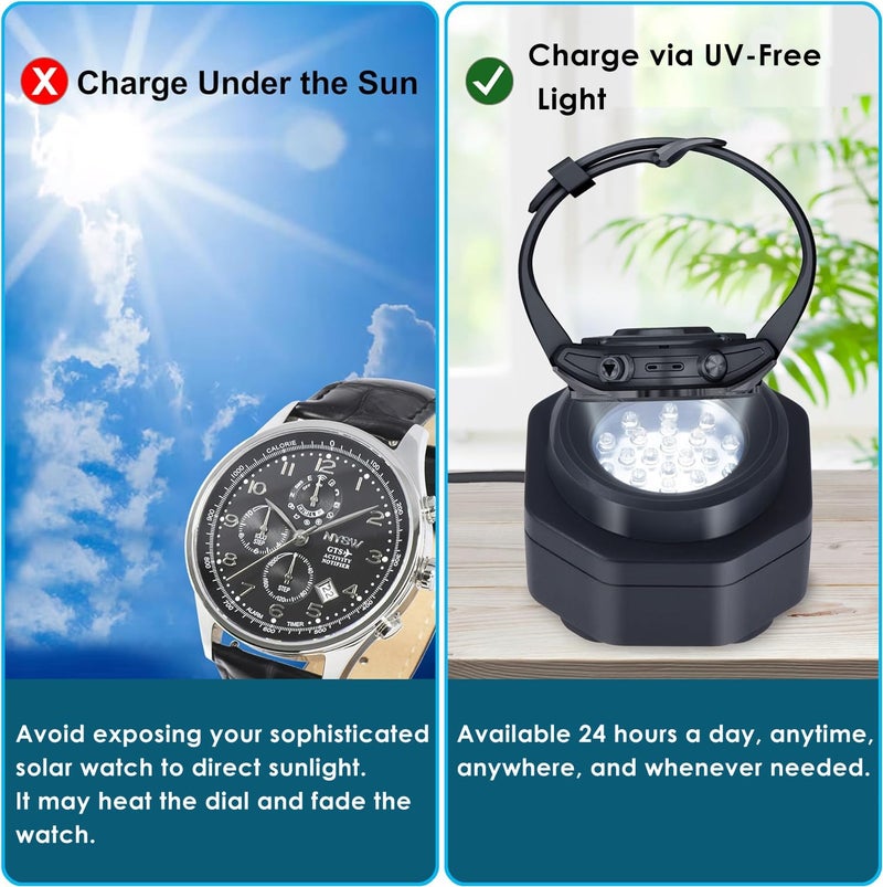 CoolFire (The Original) - USB-C UV Free Solar Watch Fast Charger for All Eco Solar Watches. Safe 24/7 Charging (No 8H Timer Needed). Reloj Hombre Portable Charger. BK - Image 2