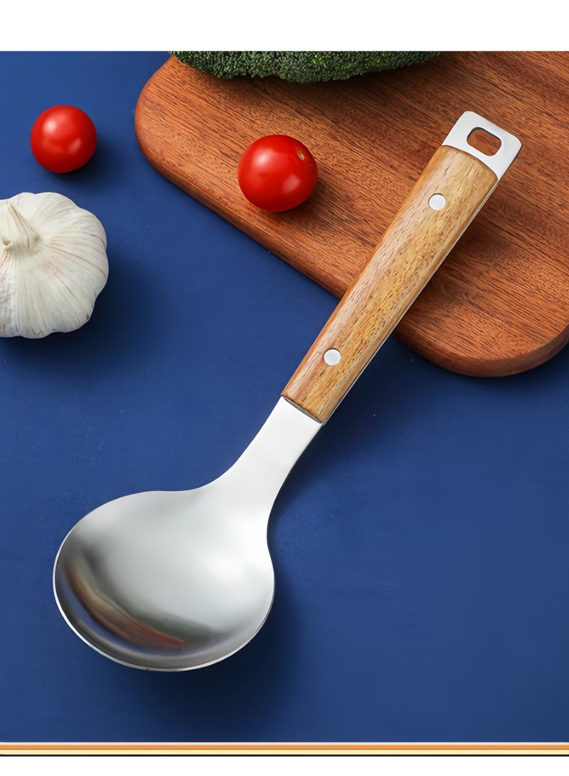 C&E Stainless Steel Cooking Ladle with Natural Wooden Handle - Image 1