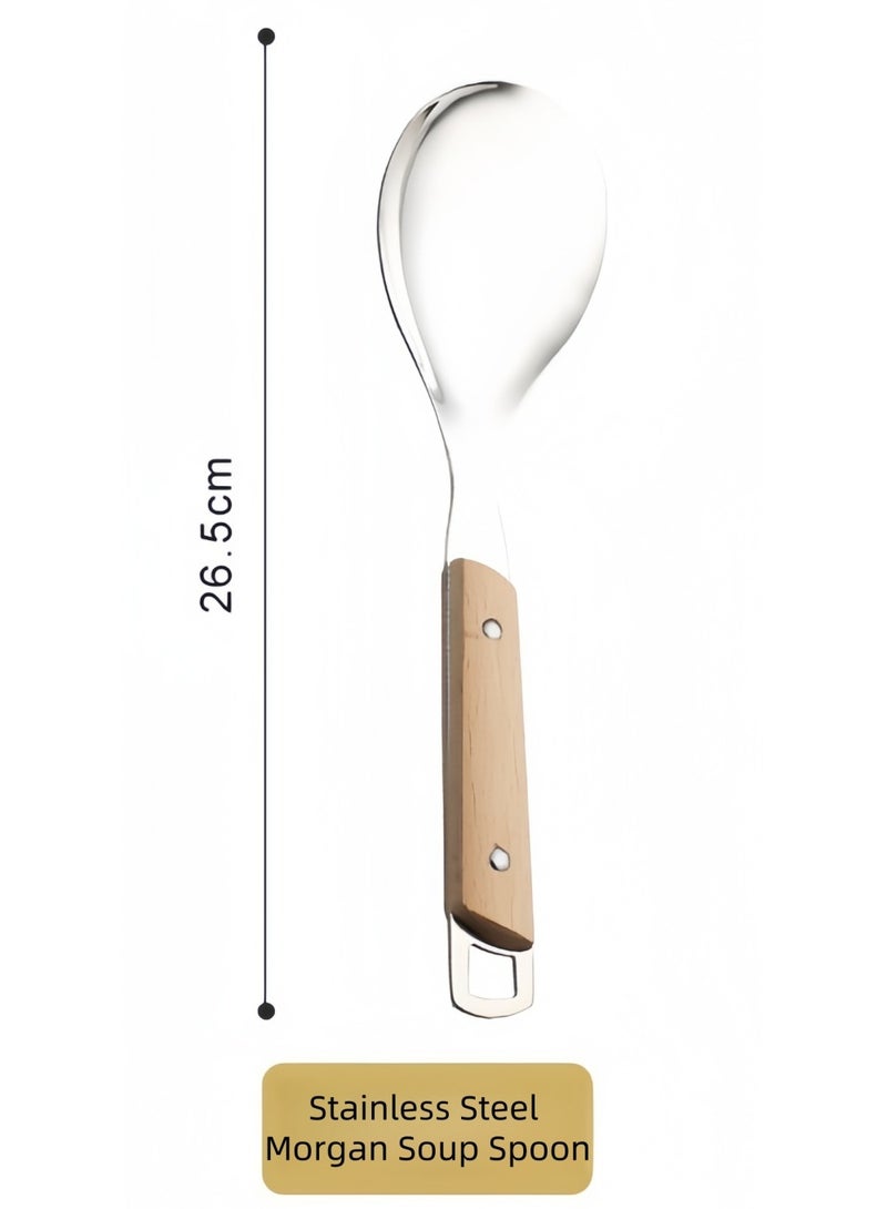 C&E Stainless Steel Cooking Ladle with Natural Wooden Handle - Image 2