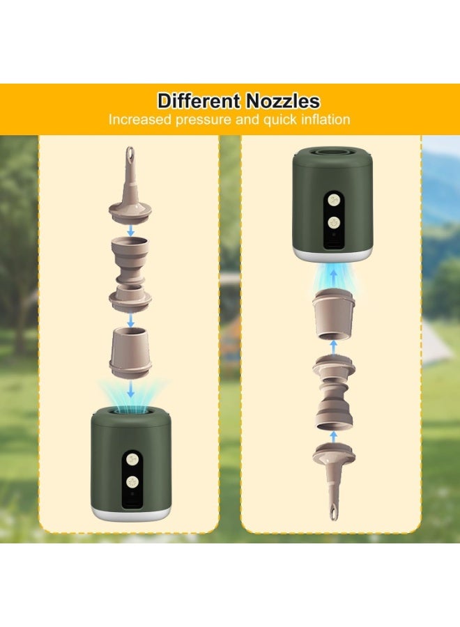 Soofam Mini Portable Air Pump,Air Pump Quick Inflate Deflate,1600mah Air Cushion Pump With 3 Nozzles And Led Lights,Suitable For Sleeping Pads, Air Mattress Bed, Pool Toys, Floats, Swimming Ring - Image 2