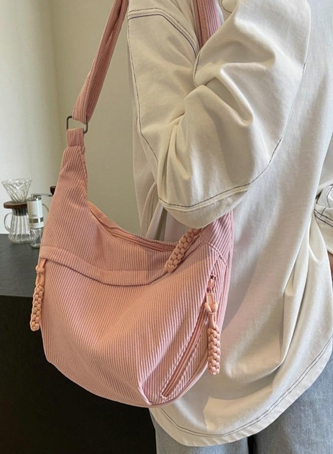 Rungion Hobo Bag for Women Men Crescent Shoulder Bag Retro Nylon Canvas Crossbody Bag Slouchy Corduroy Dumpling Bag Purse - Image 3