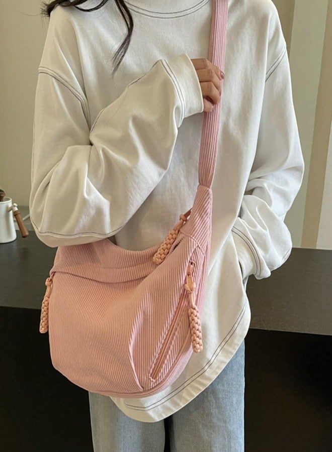 Rungion Hobo Bag for Women Men Crescent Shoulder Bag Retro Nylon Canvas Crossbody Bag Slouchy Corduroy Dumpling Bag Purse - Image 2