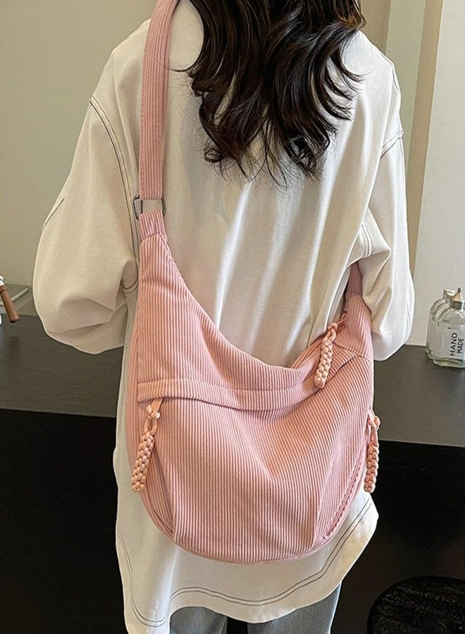 Rungion Hobo Bag for Women Men Crescent Shoulder Bag Retro Nylon Canvas Crossbody Bag Slouchy Corduroy Dumpling Bag Purse - Image 5