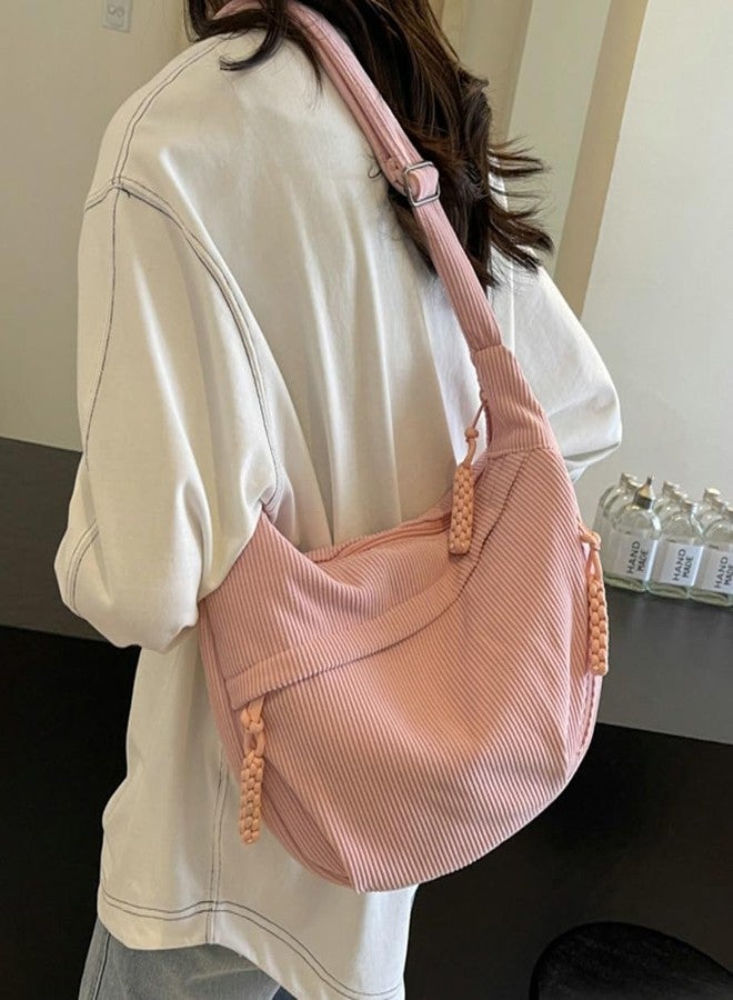 Rungion Hobo Bag for Women Men Crescent Shoulder Bag Retro Nylon Canvas Crossbody Bag Slouchy Corduroy Dumpling Bag Purse - Image 4