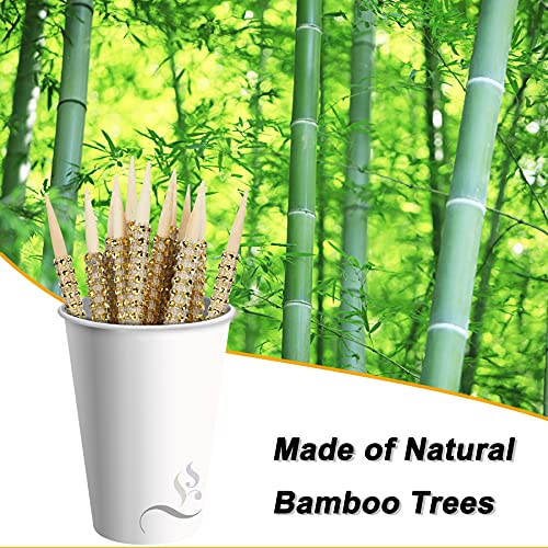 MGWOTH 32 PCS Bling Candy Apple Bamboo Sticks,Caramel Apple Wooden Pointed Skewers with Rhinestones Diamond Mesh Wrap,Fruit Treats Pop Dec Bar for Dessert Table Tea Party Birthday Wedding Christmas (Gold) - Image 3