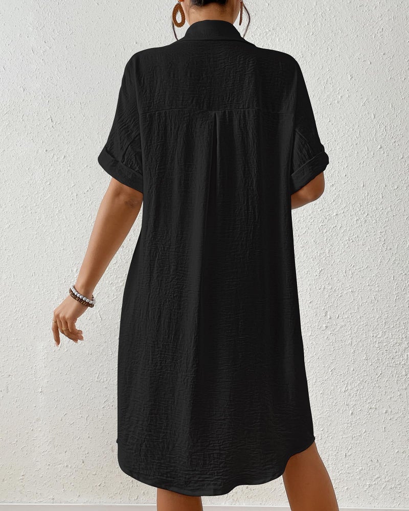 Bsubseach Womens Swimsuit Coverup Long Button Down Bathing Suit Cover Ups Short Sleeve Summer Beach Shirt Dress with Pockets Black S - Image 5