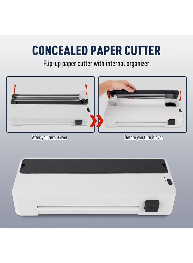 SOLARAE آلة تغليف حراري بارد A4 بحجم 9 بوصة، تقنية تسخين سريعة، مع قاطع ورق 3 في 1، مثالية للاستخدام في المنزل والمكتب والمدرسة والأعمال، باللون الأبيض - Image 2