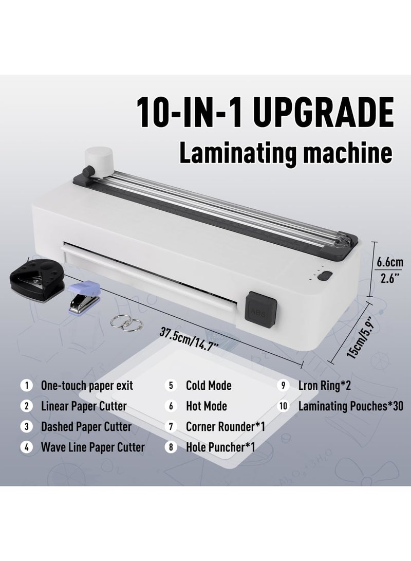SOLARAE آلة تغليف حراري بارد A4 بحجم 9 بوصة، تقنية تسخين سريعة، مع قاطع ورق 3 في 1، مثالية للاستخدام في المنزل والمكتب والمدرسة والأعمال، باللون الأبيض - Image 3