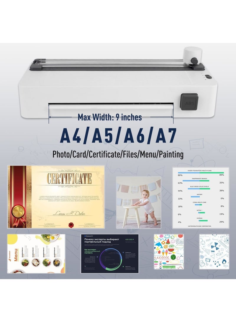 SOLARAE آلة تغليف حراري بارد A4 بحجم 9 بوصة، تقنية تسخين سريعة، مع قاطع ورق 3 في 1، مثالية للاستخدام في المنزل والمكتب والمدرسة والأعمال، باللون الأبيض - Image 5