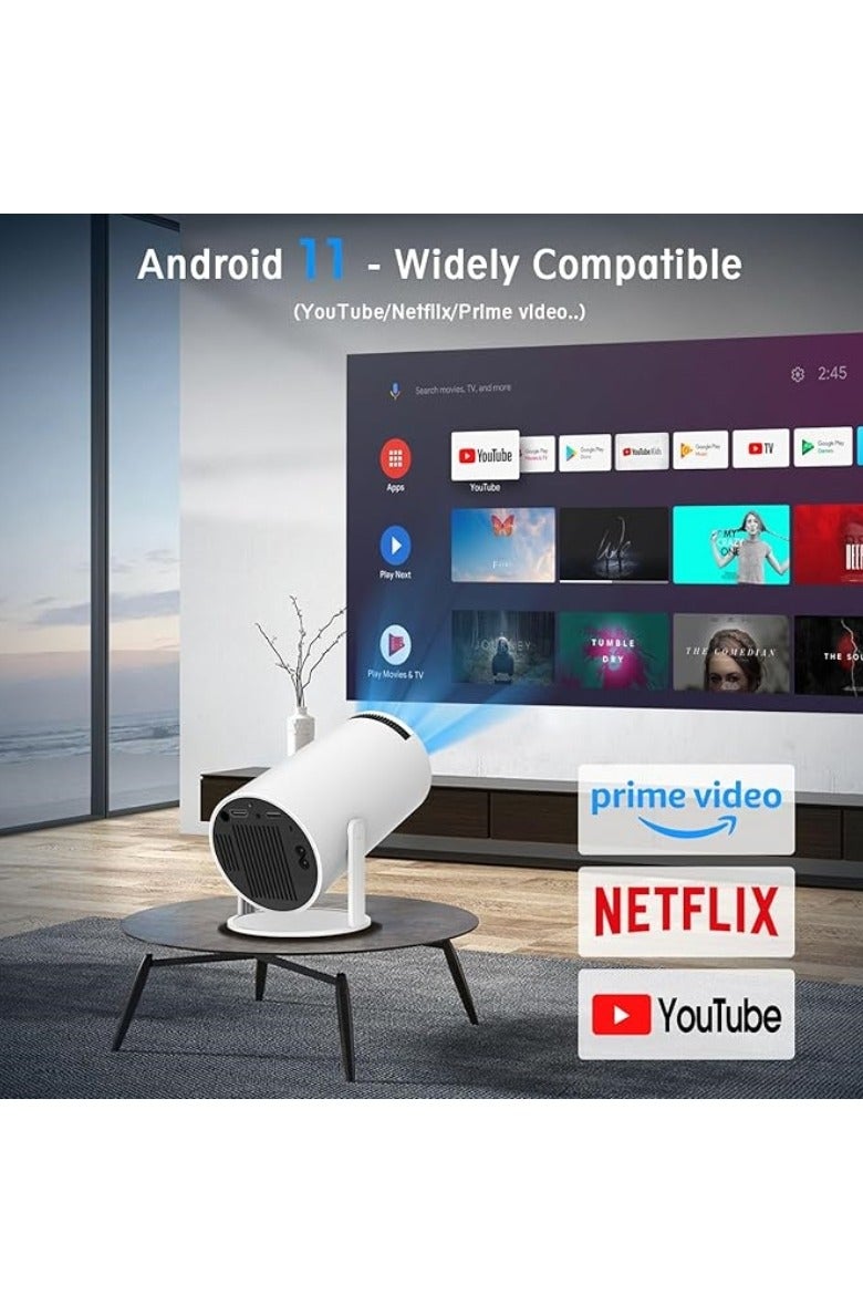 M MIAOYAN HY300 PRO Mini Portable Projector, Supports 4K 1080P, Equipped with Dual-Band WIFI6 5G Wireless 5.0 Bluetooth Android 11, 200 ANSI, 180° Rotatable, Automatic Keystone Correction, 35-inch - 130-inch Screen Video Projector - Image 2