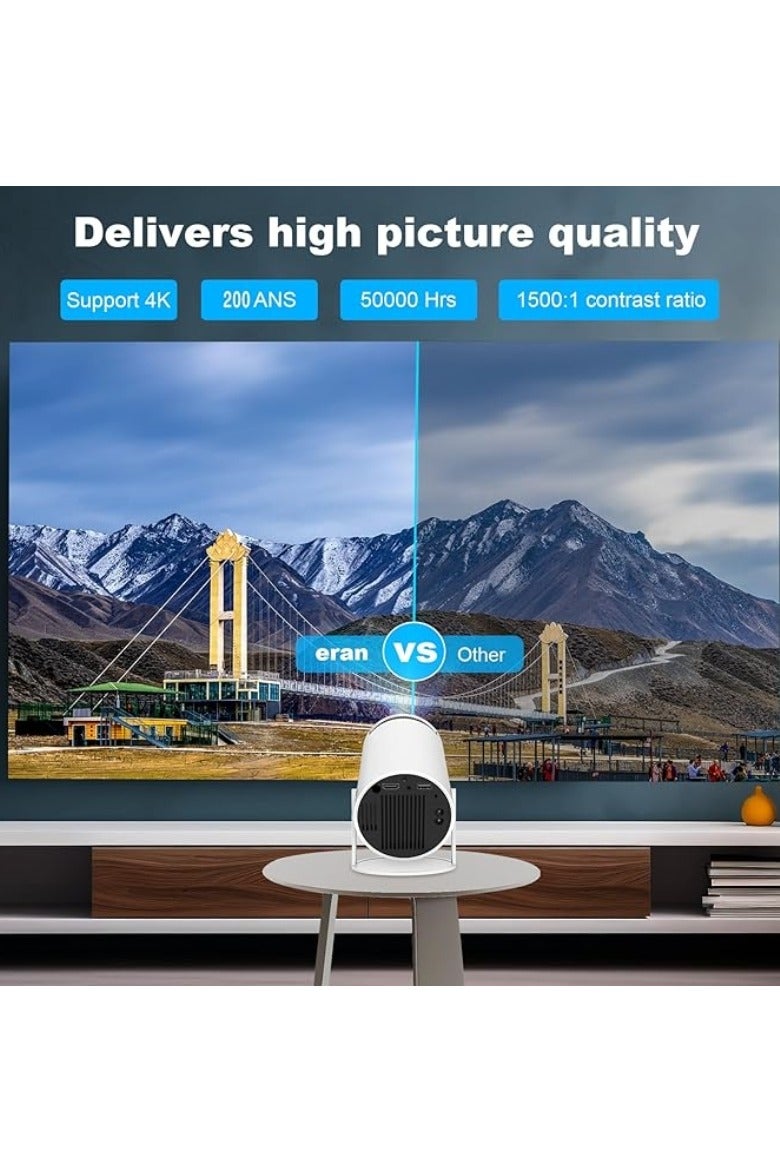 M MIAOYAN HY300 PRO Mini Portable Projector, Supports 4K 1080P, Equipped with Dual-Band WIFI6 5G Wireless 5.0 Bluetooth Android 11, 200 ANSI, 180° Rotatable, Automatic Keystone Correction, 35-inch - 130-inch Screen Video Projector - Image 4