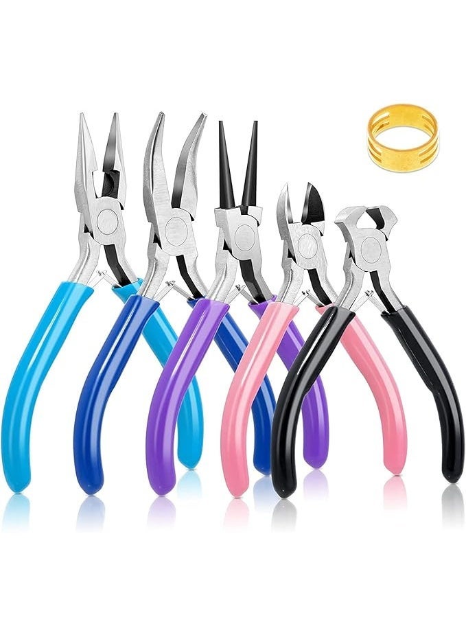 Ucanbe 5PCS Jewelry Pliers Tool Set DIY Craft Jewelry Making Repair Kit with Needle Nose Round Nose Cutting Bent Chain Pliers - Image 1