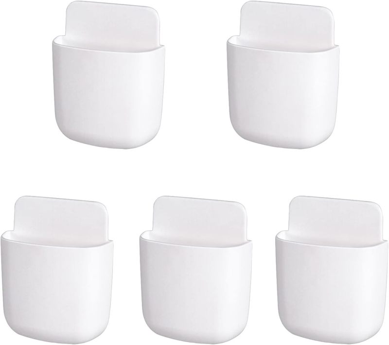 Wall Mount Adhesive Holder: Thick Odorless PP Material, Residue-free Removable - Multipurpose Storage Solution with Charging Hole for Living Room, Bedroom, Bathroom - Image 1