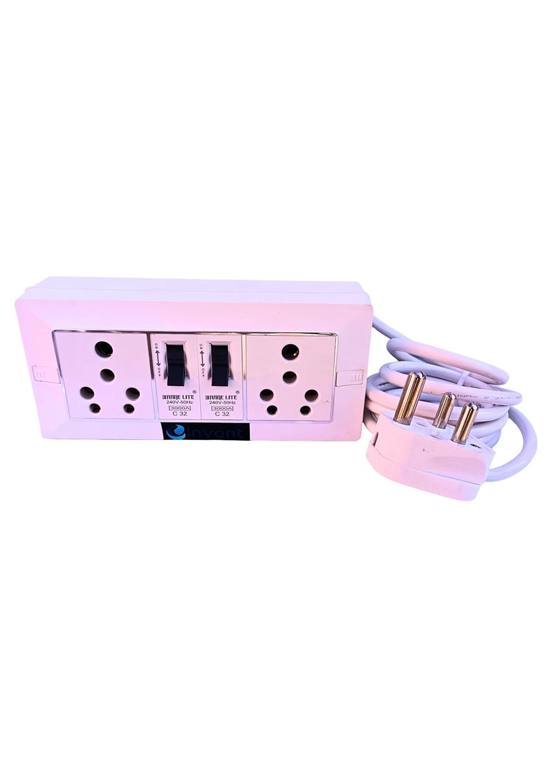 invont Invont Electric Extension Board 16A 20A 3 Pin Plug 2 Socket with 2 MCB Switch 2000W 15m 3 Core 25 Meter Long Cable Cord for Heavy Duty Home Kitchen Outdoor Indoor Appliances Pack of 1 White  - Image 1