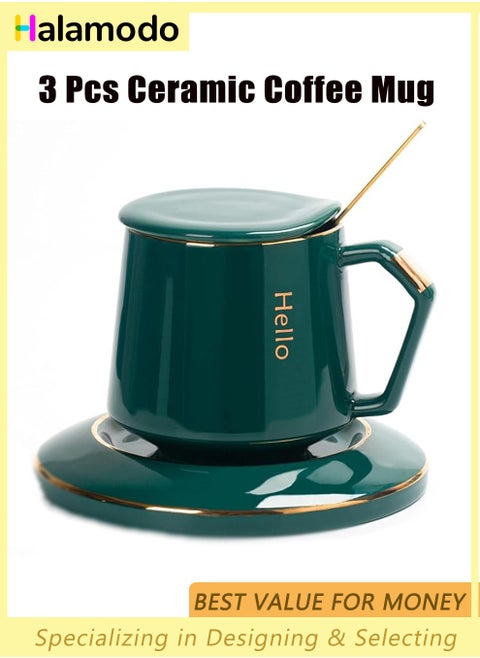 3 PCS Ceramic Mug Set, Nordic Luxury Coffee Mugs, Simple Coffee Cup, Tea Cups, Porcelain Coffee Cups, with Spoons Saucers