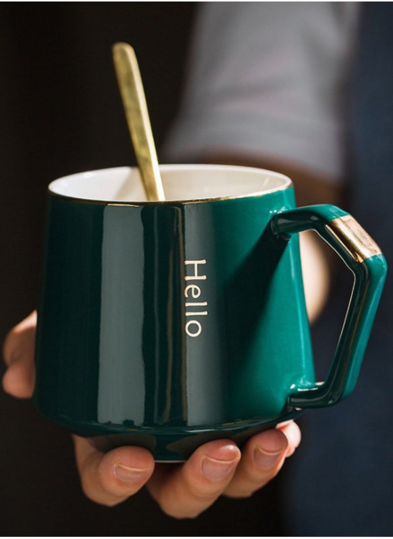 HALAMODO - 3 PCS Ceramic Mug Set, Nordic Luxury Coffee Mugs, Simple Coffee Cup, Tea Cups, Porcelain Coffee Cups, with Spoons Saucers - Image 1