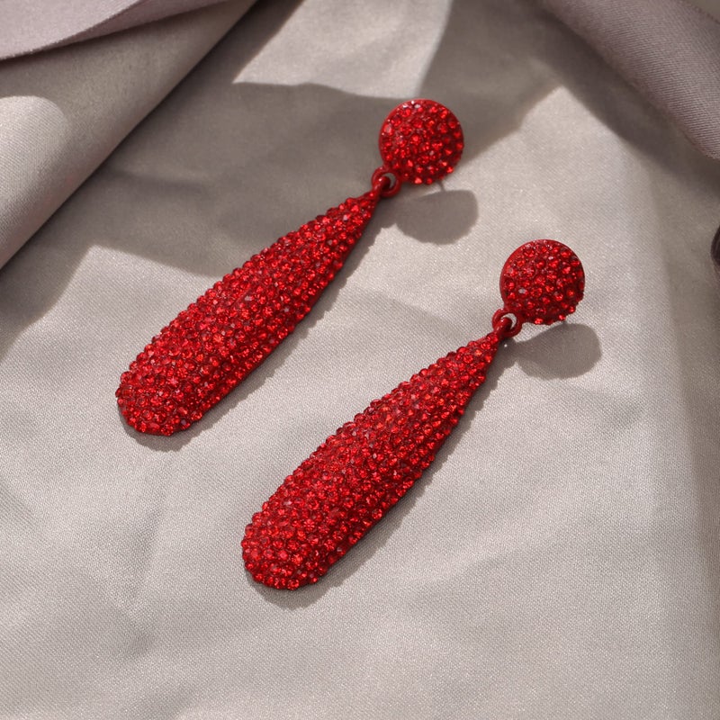 EVER FAITH Rhinestone Statement Earrings Round Crystal Costume Chandelier Dangle Drop Pierced Earring for Women Formal Party Prom Red Red-Tone - Image 4