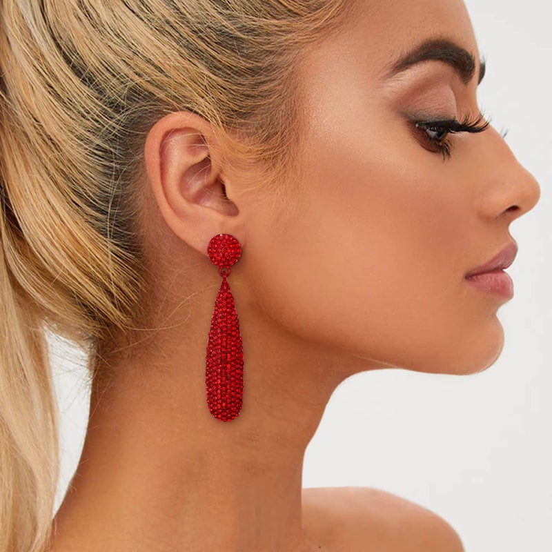 EVER FAITH Rhinestone Statement Earrings Round Crystal Costume Chandelier Dangle Drop Pierced Earring for Women Formal Party Prom Red Red-Tone - Image 2