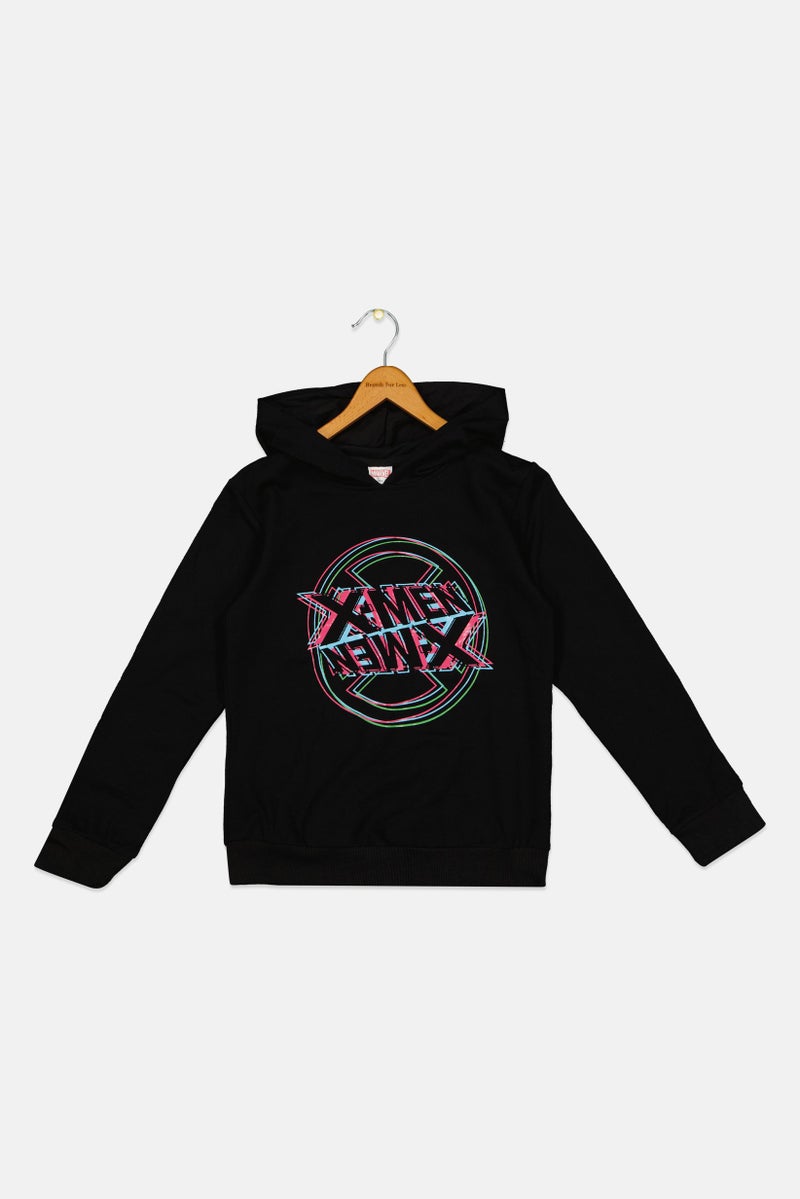 MARVEL Kids Boy Long Sleeve Graphic Print Hooded Sweatshirt, Black - Image 2