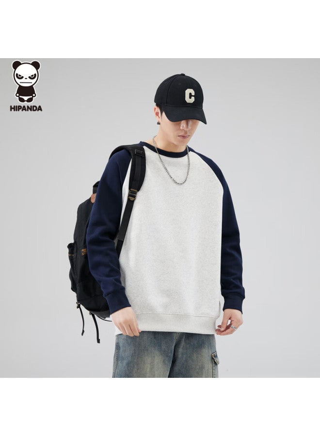 Hipanda o Panda Men's Autumn Raglan Loose Fit American Style Color Block Crewneck Heavyweight Pullover Navy Blue M - Image 5