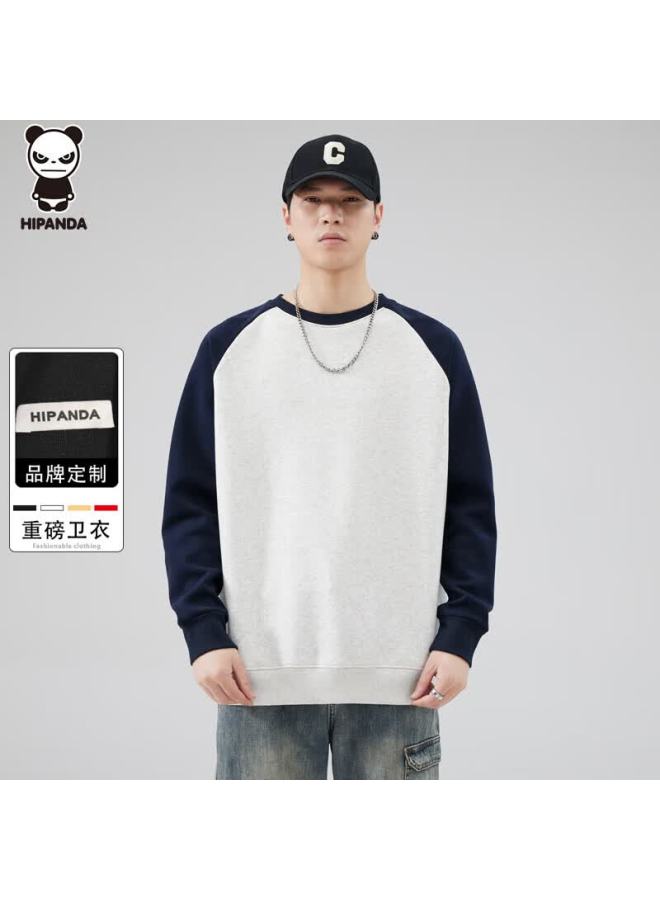Hipanda o Panda Men's Autumn Raglan Loose Fit American Style Color Block Crewneck Heavyweight Pullover Navy Blue M - Image 1