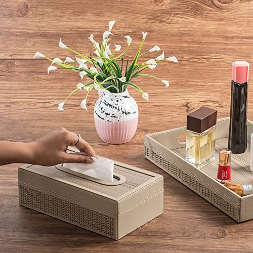 Spread Spain® Riggiani Modern Leatherite Tissue Box Cover, Rectangle Facial Tissue Box Holder, Napkin Dispenser Box for Bathroom, Home, Office and Restaurant, 9.8"(L) x 5.9"(W) x 3.1"(H) - Beige - Image 3