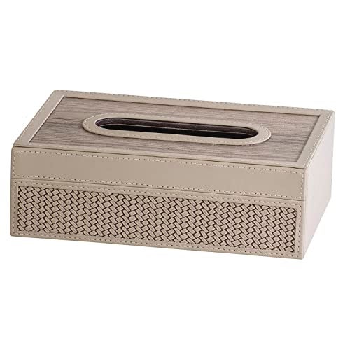 Spread Spain® Riggiani Modern Leatherite Tissue Box Cover, Rectangle Facial Tissue Box Holder, Napkin Dispenser Box for Bathroom, Home, Office and Restaurant, 9.8"(L) x 5.9"(W) x 3.1"(H) - Beige - Image 1
