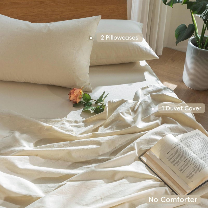 MooMee Bedding Duvet Cover Set 100% Washed Cotton Linen Like Textured Breathable Durable Soft Comfy (Heathered Almond Milk Grey, Palatial King/Oversized King 120"x98") - Image 2
