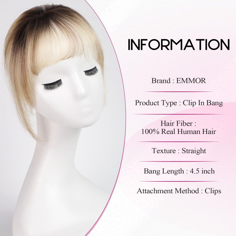 EMMOR Clip in Bangs, 100% Human Hair Bangs with 3 Non-slip Clips, 360Â°Cover Top HairPieces with 5 inch Wispy Fringes for enhancing Women's Facial Features - Image 2